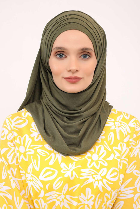 Jersey Shawl for Women %95 Cotton Scarf Head Wrap Modesty Turban Cap Hat,CPS-43 Army Green