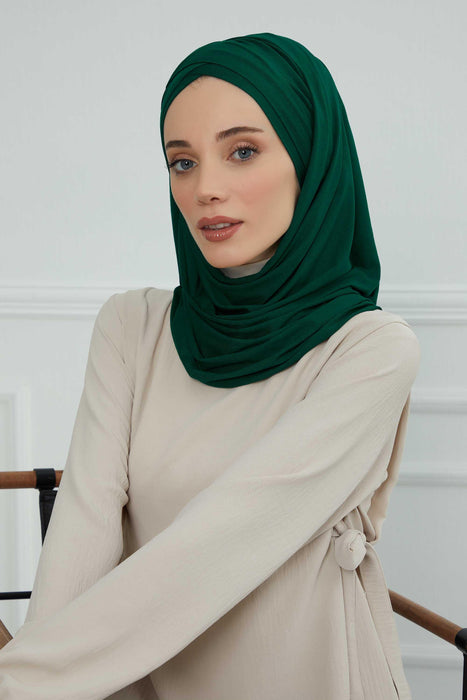 Jersey Shawl for Women %95 Cotton Scarf Head Wrap Modesty Turban Cap Hat,CPS-43 Green