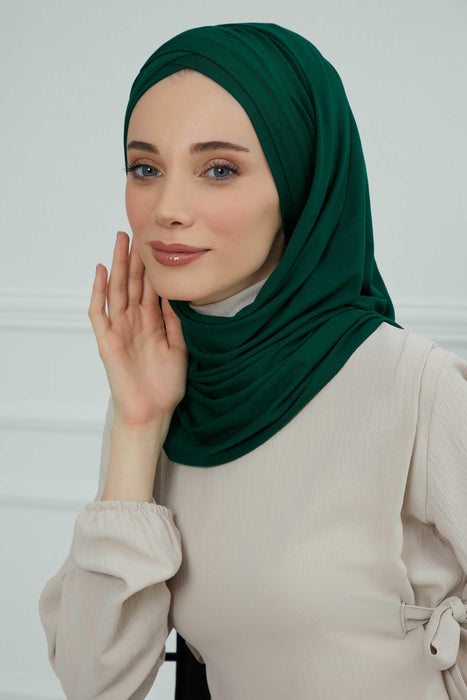 Jersey Shawl for Women %95 Cotton Scarf Head Wrap Modesty Turban Cap Hat,CPS-43 Green