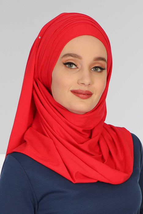 Jersey Shawl for Women %95 Cotton Scarf Head Wrap Modesty Turban Cap Hat,CPS-43 Red