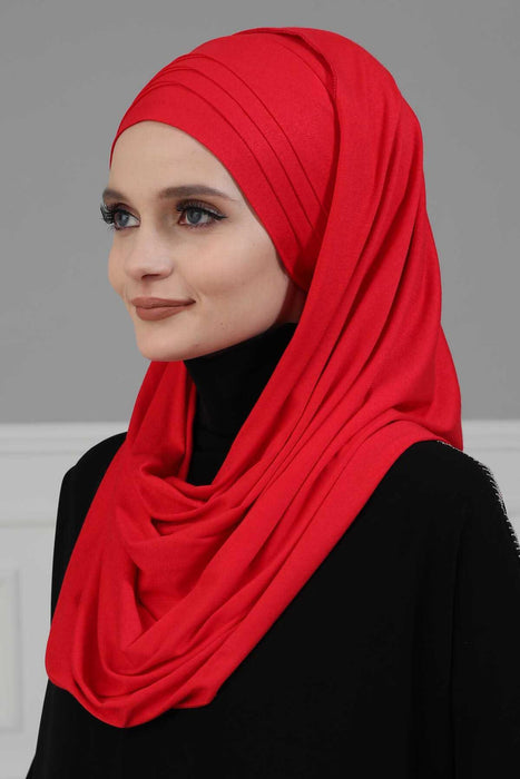 Jersey Shawl for Women %95 Cotton Scarf Head Wrap Modesty Turban Cap Hat,CPS-43 Red