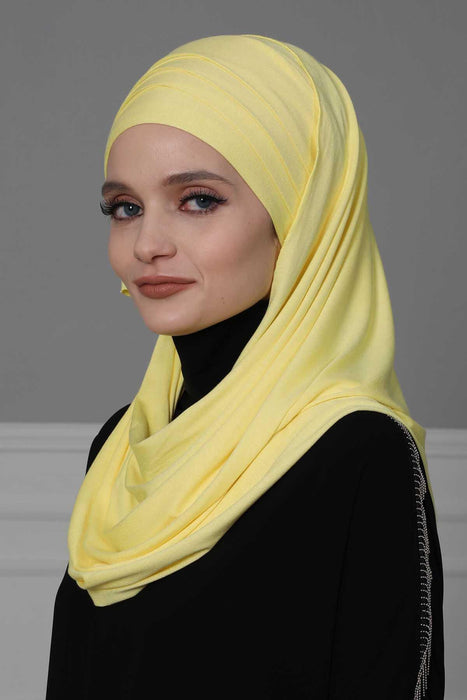 Jersey Shawl for Women %95 Cotton Scarf Head Wrap Modesty Turban Cap Hat,CPS-43 Yellow