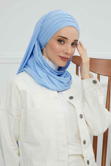 Jersey Shawl for Women %95 Cotton Scarf Head Wrap Modesty Turban Cap Hat,CPS-43 Blue