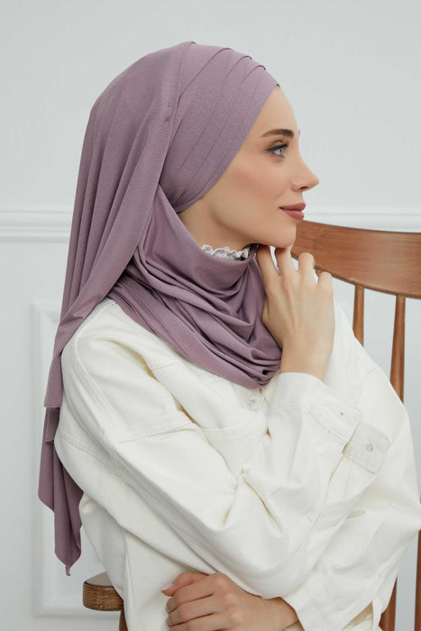 Jersey Shawl for Women %95 Cotton Scarf Head Wrap Modesty Turban Cap Hat,CPS-43 Lilac