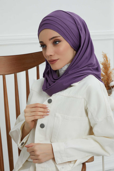 Jersey Shawl for Women %95 Cotton Scarf Head Wrap Modesty Turban Cap Hat,CPS-43 Purple 2