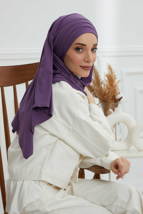 Jersey Shawl for Women %95 Cotton Scarf Head Wrap Modesty Turban Cap Hat,CPS-43 Purple 2