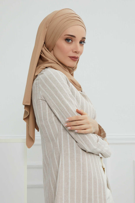 Jersey Shawl for Women %95 Cotton Scarf Head Wrap Modesty Turban Cap Hat,CPS-43 Sand Brown