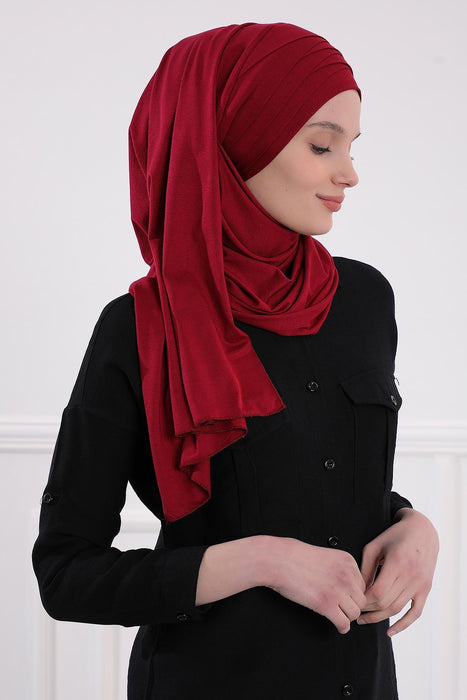 Jersey Shawl for Women %95 Cotton Scarf Head Wrap Modesty Turban Cap Hat,CPS-43 Maroon