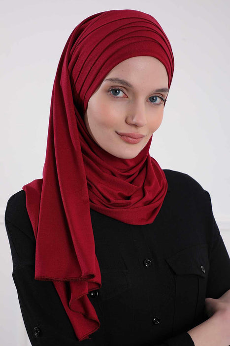 Jersey Shawl for Women %95 Cotton Scarf Head Wrap Modesty Turban Cap Hat,CPS-43 Maroon