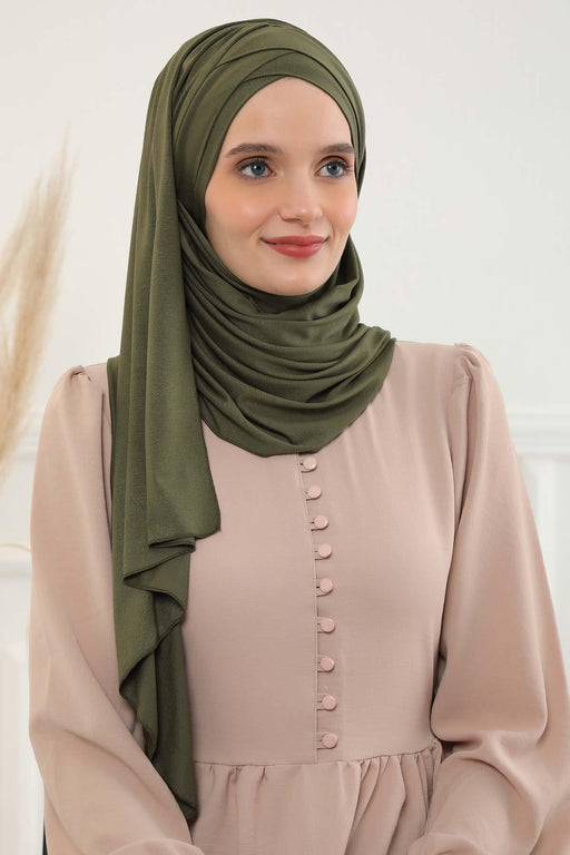 Jersey Shawl for Women %95 Cotton Scarf Head Wrap Modesty Turban Cap Hat,CPS-45 Army Green