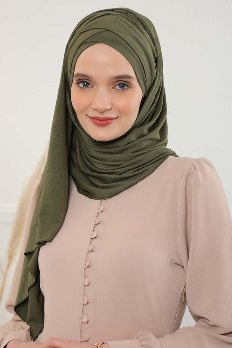 Jersey Shawl for Women %95 Cotton Scarf Head Wrap Modesty Turban Cap Hat,CPS-45 Army Green