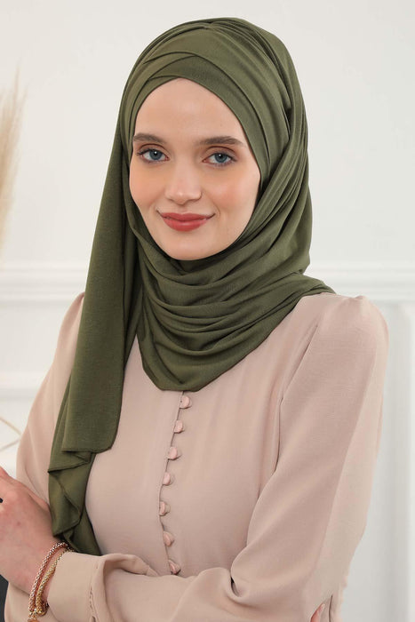 Jersey Shawl for Women %95 Cotton Scarf Head Wrap Modesty Turban Cap Hat,CPS-45 Army Green