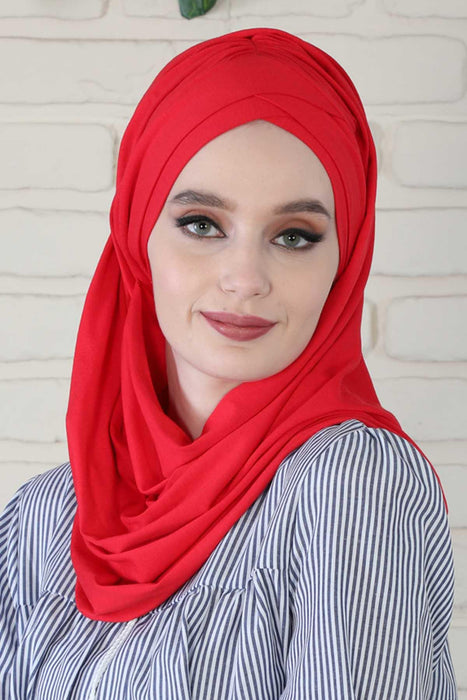 Jersey Shawl for Women %95 Cotton Scarf Head Wrap Modesty Turban Cap Hat,CPS-45 Red