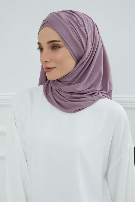 Jersey Shawl for Women %95 Cotton Scarf Head Wrap Modesty Turban Cap Hat,CPS-45 Lilac