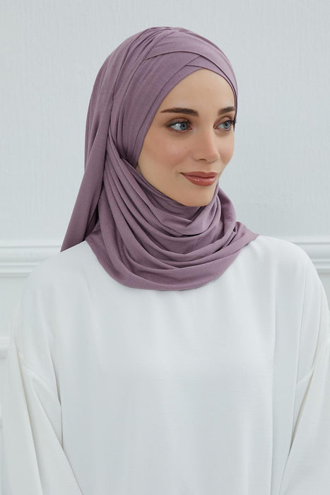 Jersey Shawl for Women %95 Cotton Scarf Head Wrap Modesty Turban Cap Hat,CPS-45 Lilac