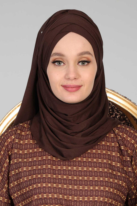 Jersey Shawl for Women %95 Cotton Scarf Head Wrap Modesty Turban Cap Hat,CPS-45 Brown