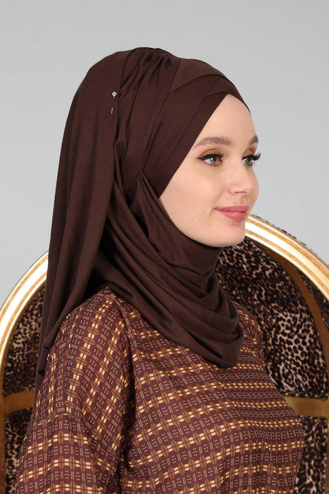 Jersey Shawl for Women %95 Cotton Scarf Head Wrap Modesty Turban Cap Hat,CPS-45 Brown