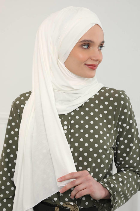 Jersey Shawl for Women %95 Cotton Scarf Head Wrap Modesty Turban Cap Hat,CPS-45 Ivory