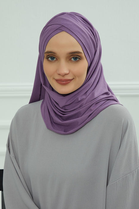 Comfortable Cross Stitched Jersey Shawl Practical Cotton Hijab for Women, Front Cross-Stitched Shirred Jersey Hijab Shawl,CPS-45