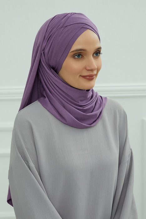 Comfortable Cross Stitched Jersey Shawl Practical Cotton Hijab for Women, Front Cross-Stitched Shirred Jersey Hijab Shawl,CPS-45