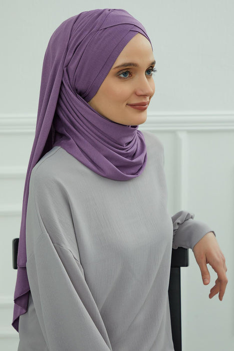 Comfortable Cross Stitched Jersey Shawl Practical Cotton Hijab for Women, Front Cross-Stitched Shirred Jersey Hijab Shawl,CPS-45