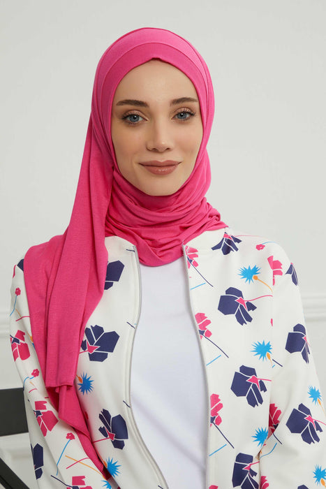 Jersey Shawl for Women Instant Combed Cotton Shawl for Women Cotton Modesty Instant Turban Cap Hat Head Wrap Ready to Wear Scarf,PS-16 Fuchsia