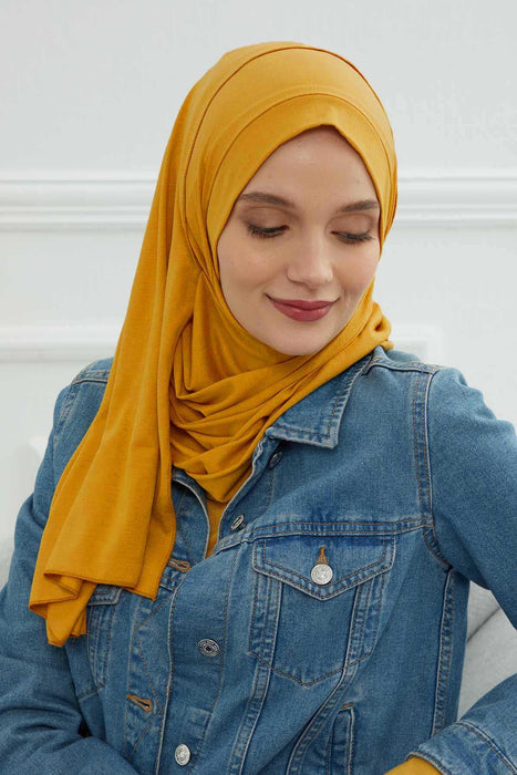 Jersey Shawl for Women Instant Combed Cotton Shawl for Women Cotton Modesty Instant Turban Cap Hat Head Wrap Ready to Wear Scarf,PS-16 Mustard Yellow