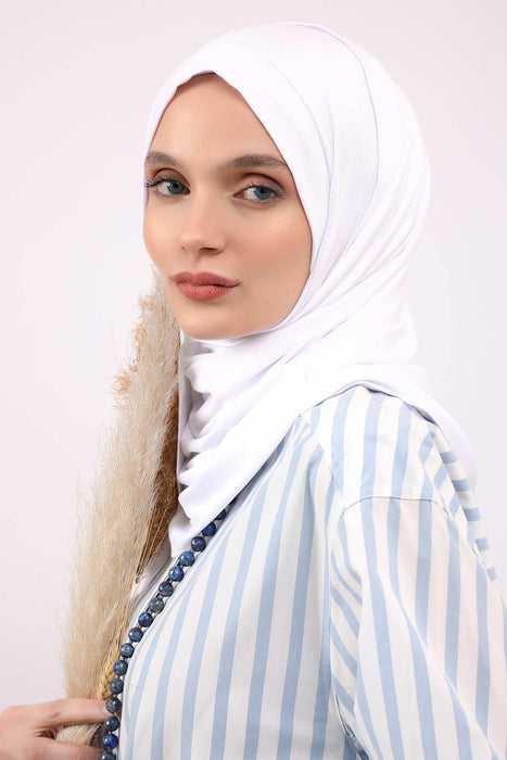 Jersey Shawl for Women Instant Combed Cotton Shawl for Women Cotton Modesty Instant Turban Cap Hat Head Wrap Ready to Wear Scarf,PS-16 White