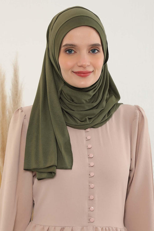 Jersey Shawl for Women Instant Combed Cotton Shawl for Women Cotton Modesty Instant Turban Cap Hat Head Wrap Ready to Wear Scarf,PS-16 Army Green