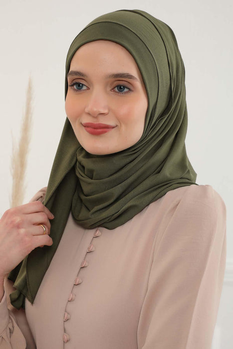 Jersey Shawl for Women Instant Combed Cotton Shawl for Women Cotton Modesty Instant Turban Cap Hat Head Wrap Ready to Wear Scarf,PS-16 Army Green
