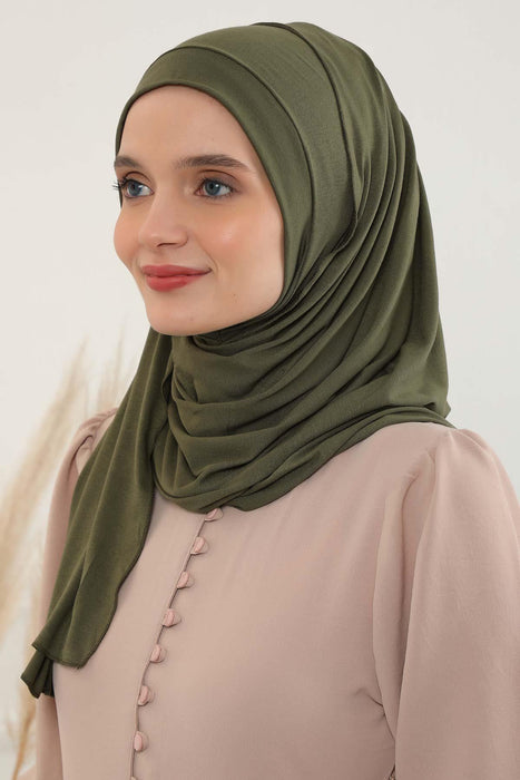 Jersey Shawl for Women Instant Combed Cotton Shawl for Women Cotton Modesty Instant Turban Cap Hat Head Wrap Ready to Wear Scarf,PS-16 Army Green