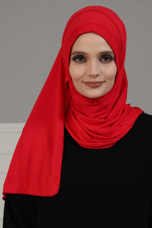 Jersey Shawl for Women Instant Combed Cotton Shawl for Women Cotton Modesty Instant Turban Cap Hat Head Wrap Ready to Wear Scarf,PS-16 Red