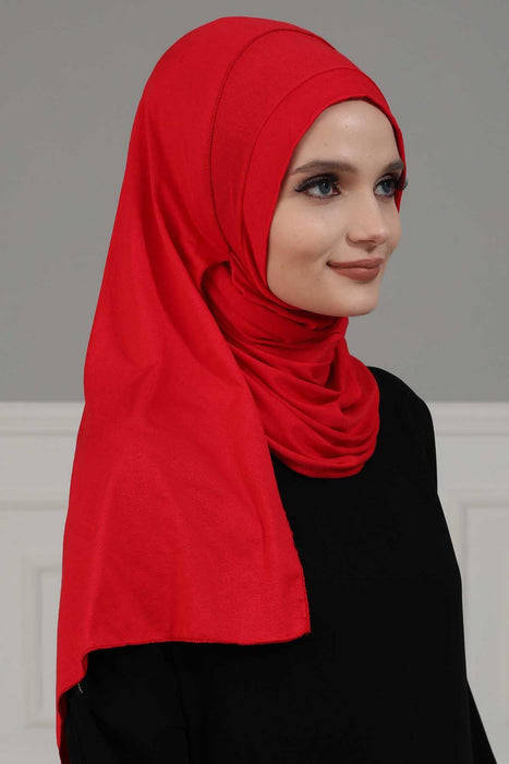 Jersey Shawl for Women Instant Combed Cotton Shawl for Women Cotton Modesty Instant Turban Cap Hat Head Wrap Ready to Wear Scarf,PS-16 Red