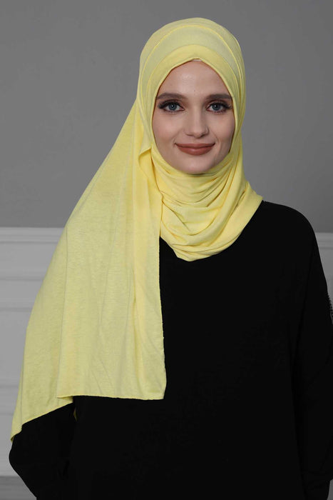 Jersey Shawl for Women Instant Combed Cotton Shawl for Women Cotton Modesty Instant Turban Cap Hat Head Wrap Ready to Wear Scarf,PS-16 Yellow