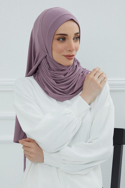 Jersey Shawl for Women Instant Combed Cotton Shawl for Women Cotton Modesty Instant Turban Cap Hat Head Wrap Ready to Wear Scarf,PS-16 Lilac