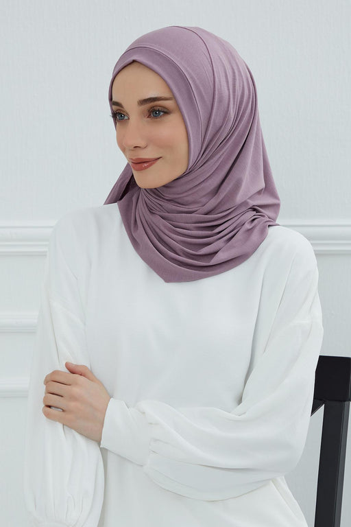 Jersey Shawl for Women Instant Combed Cotton Shawl for Women Cotton Modesty Instant Turban Cap Hat Head Wrap Ready to Wear Scarf,PS-16 Lilac