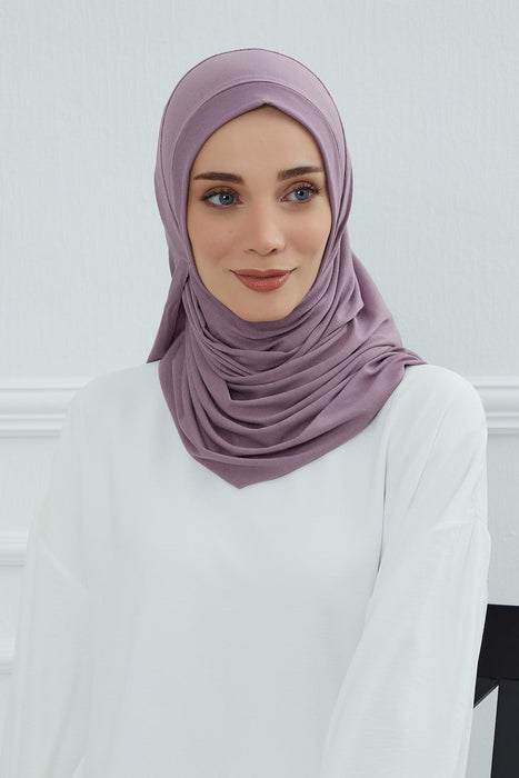 Jersey Shawl for Women Instant Combed Cotton Shawl for Women Cotton Modesty Instant Turban Cap Hat Head Wrap Ready to Wear Scarf,PS-16 Lilac