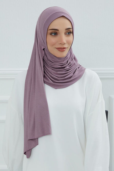 Jersey Shawl for Women Instant Combed Cotton Shawl for Women Cotton Modesty Instant Turban Cap Hat Head Wrap Ready to Wear Scarf,PS-16 Lilac