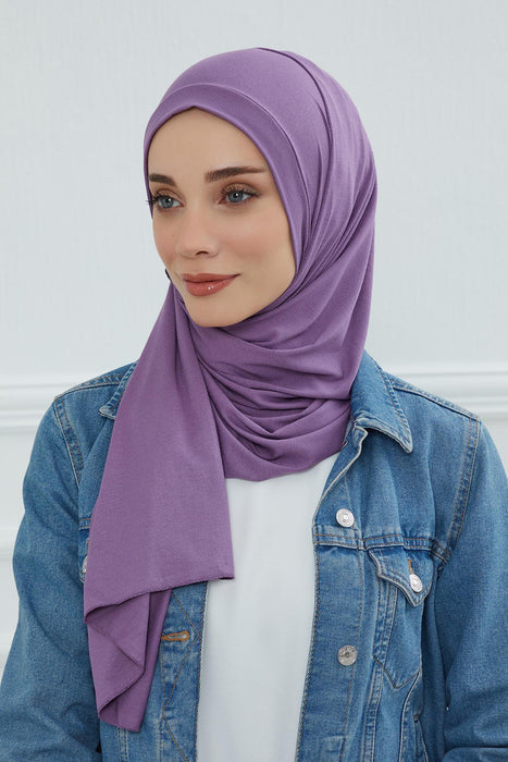 Jersey Shawl for Women Instant Combed Cotton Shawl for Women Cotton Modesty Instant Turban Cap Hat Head Wrap Ready to Wear Scarf,PS-16 Purple 2