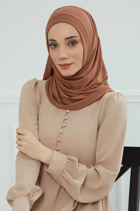 Jersey Shawl for Women Instant Combed Cotton Shawl for Women Cotton Modesty Instant Turban Cap Hat Head Wrap Ready to Wear Scarf,PS-16 Caramel Brown