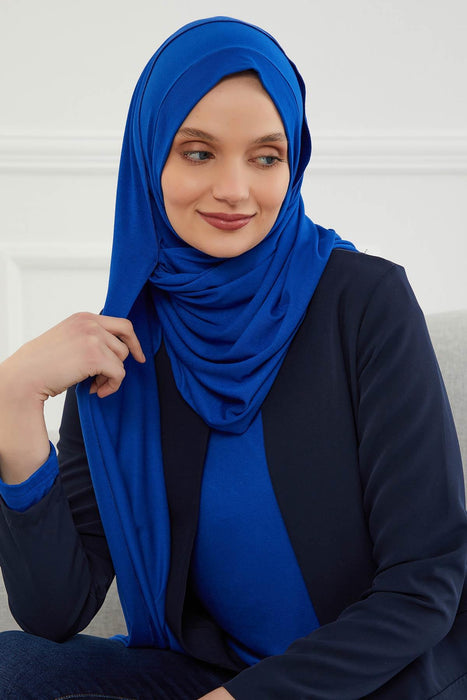 Jersey Shawl for Women Instant Combed Cotton Shawl for Women Cotton Modesty Instant Turban Cap Hat Head Wrap Ready to Wear Scarf,PS-16 Sax Blue