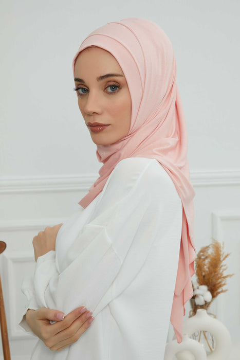 Jersey Shawl for Women Instant Combed Cotton Shawl for Women Cotton Modesty Instant Turban Cap Hat Head Wrap Ready to Wear Scarf,PS-16 Powder
