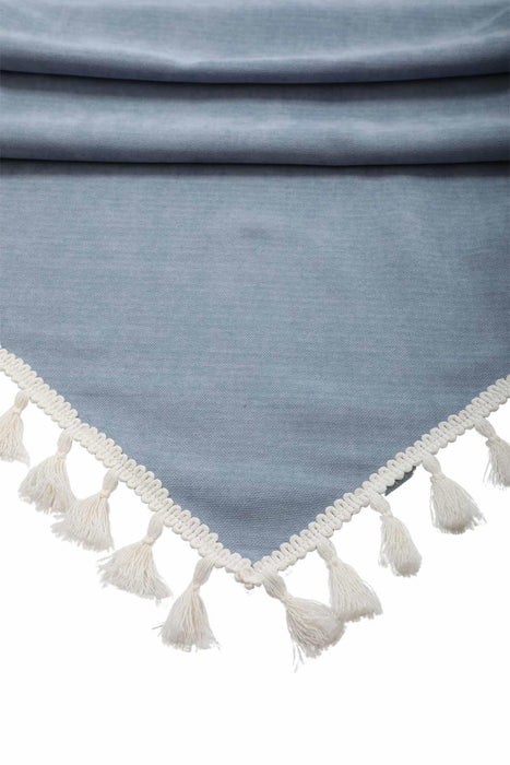 Bohemian Chic Table Runner with Tassels, Large Table Runner for Modern Dining Decors, Minimalist Table Runner with Tassel Trim,R-32B Light Blue