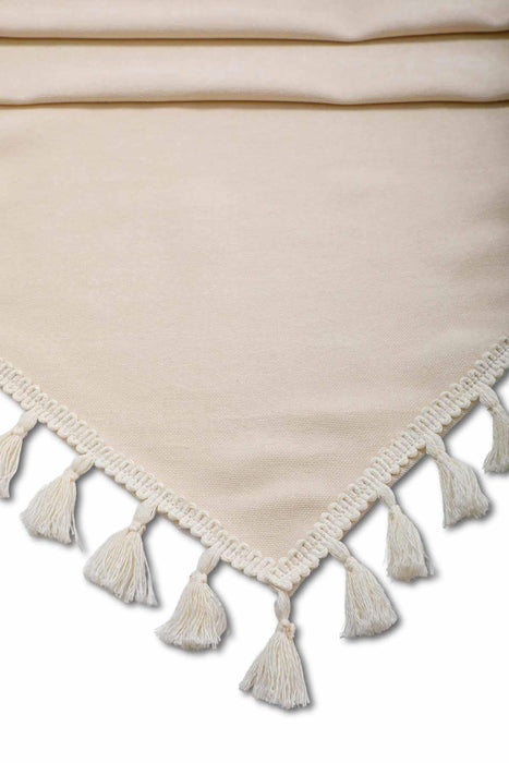 Bohemian Chic Table Runner with Tassels, Large Table Runner for Modern Dining Decors, Minimalist Table Runner with Tassel Trim,R-32B Ecru