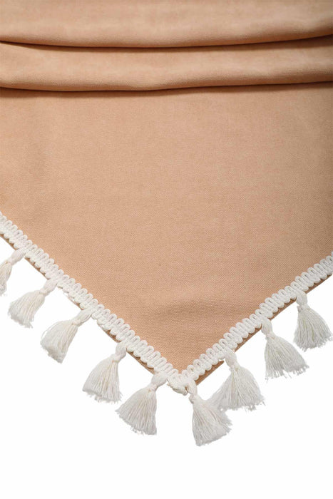 Knit Fabric Table Runner with Handmade Embroidery and Tassels Fringed Handicraft Table Cloth for Home Kitchen Decorations Wedding,,R-32K Beige