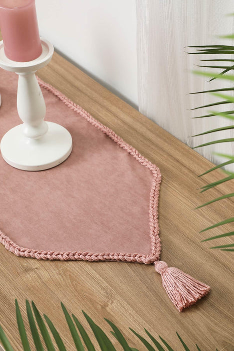 Knit Fabric Table Runner with Handmade Embroidery and Tassels Handicraft Table Cloth for Home Kitchen Decorations Wedding, Everyday,R-31K