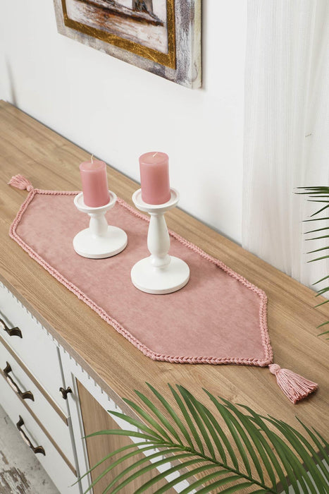 Knit Fabric Table Runner with Handmade Embroidery and Tassels Handicraft Table Cloth for Home Kitchen Decorations Wedding, Everyday,R-31K