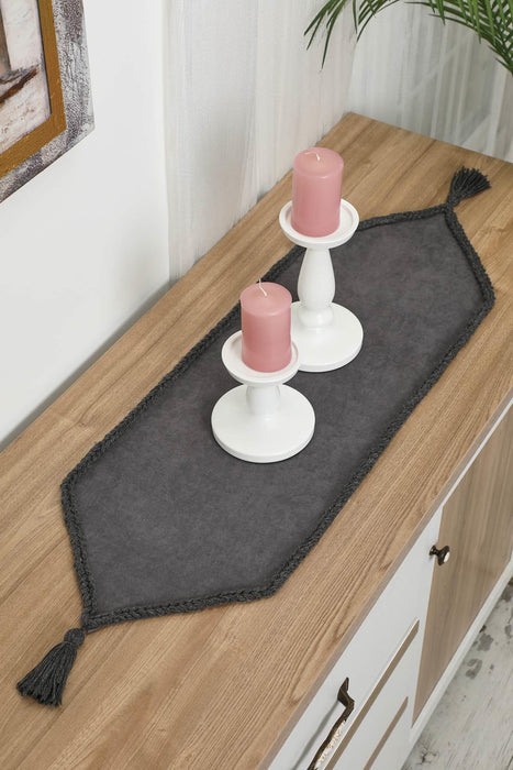 Knit Fabric Table Runner with Handmade Embroidery and Tassels Handicraft Table Cloth for Home Kitchen Decorations Wedding, Everyday,R-31K