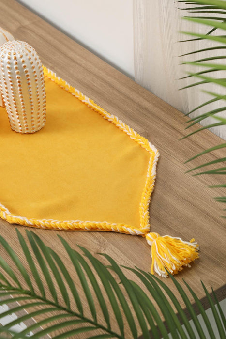 Knit Fabric Table Runner with Handmade Embroidery and Tassels Handicraft Table Cloth for Home Kitchen Decorations Wedding, Everyday,R-31K