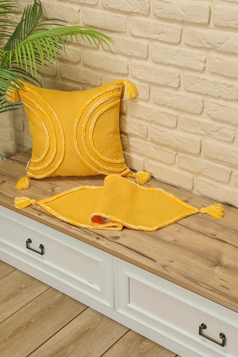 Knit Fabric Table Runner with Handmade Embroidery and Tassels Handicraft Table Cloth for Home Kitchen Decorations Wedding, Everyday,R-31K